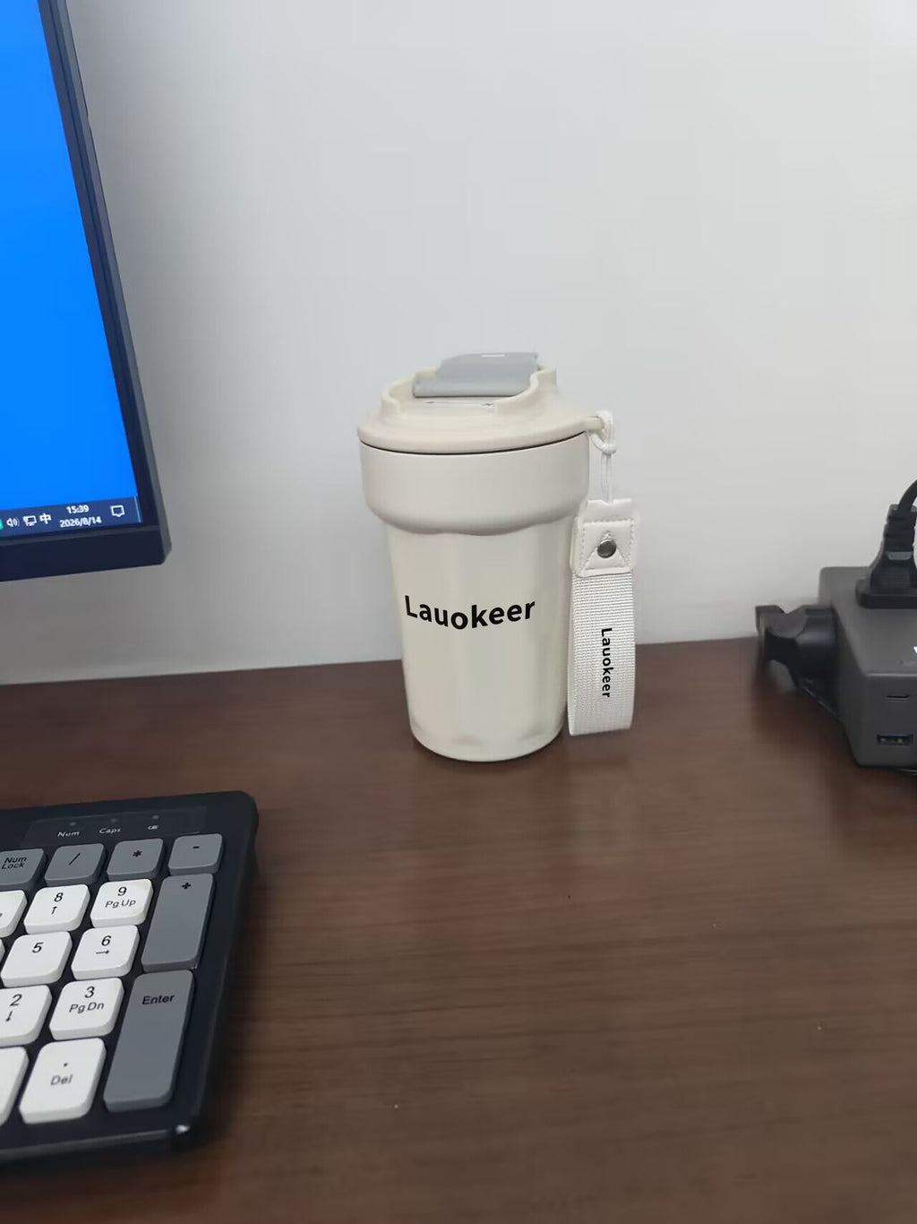 Lauokeer Stainless Steel Insulated Coffee Mug, 12oz Leakproof Reusable Travel Tumbler with Lanyard, Double Wall Vacuum Thermal Water Cup for Office Home Outdoor Daily Drinking