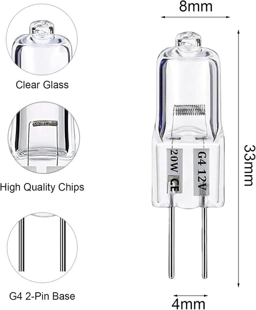 G4 Halogen Light Bulbs 20W 12V, 10 Pack Clear Capsule 2 Pin Lamp Bulb Halogen Pin Base Warm White Dimmable [Energy Class G]